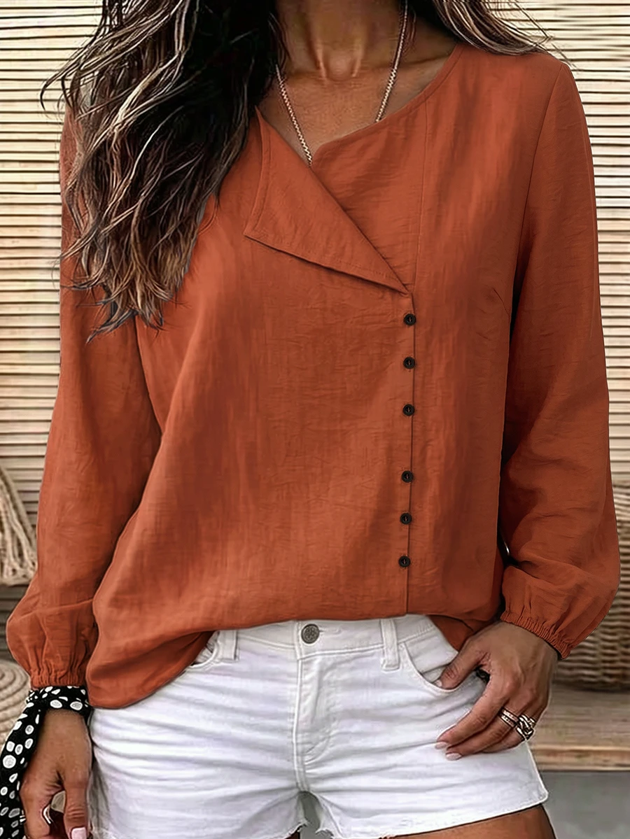 Linhara CURVE Plus Size Woven Casual Autumn Shirt - Orange - View 1