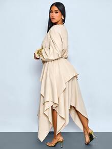 SOLERSUN Women's Two Pieces Outfit Set, Long Sleeve Ruched Top With Layered Mini Skirt, Chic Elegant Matching Set For Casual Wear, Vacation & Back To School - Yellow - View 2