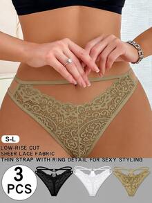 SHEIN Women's Lace Solid Color Elegant Sexy Fashion Thong - Multicolor - View 5