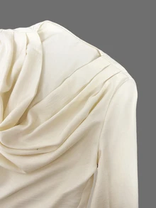 SHEIN Holidaya Women's New Fashion Cowl Neck Design Solid Color Long Sleeve Blouse, Back To School Outfit, Autumn/Winter New - Apricot - View 7