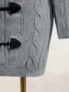 Mistrie Women's Fashion Off-Shoulder Button Design Long Sleeve Sweater Dress - Grey - View 7