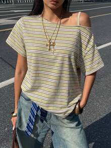 Coolane 女款秋季街頭風 Y2K 骷髏圖案寬鬆黑色 T 恤，適合外出穿著 - 綠色 - 查看 3