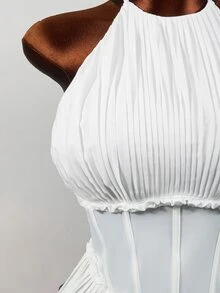 Mistrie Women's Fashion Spaghetti Strap Camisole With Boning And Ruched Detail - White - View 6