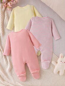 SHEIN 嬰兒新生女嬰與男嬰連身衣 梭織布料附貼花裝飾 - 彩色 - 查看 2
