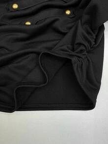 Coolane 女款秋冬街頭風復古Y2K龐克時尚休閒拿破崙軍裝飾黑色收腰修身圓領運動衫上衣 - 黑色 - 查看 7