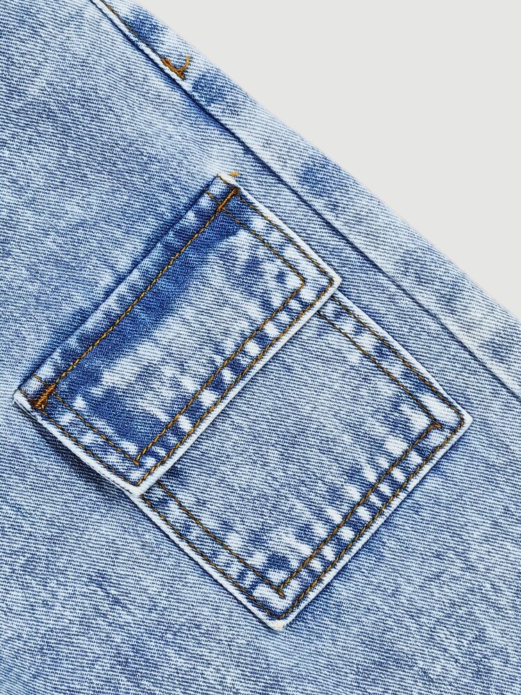 SHEIN Tween Boys' Denim Long Pants, Summer, Soft, Cotton, Casual, Fashionable, Versatile, Comfortable, Minimalist, Full Elastic Waistband, Cargo Multi-Pocket Design, Loose Straight Leg Fit, Black Gray Washed Denim Long Pants, Suitable For Daily Wear And Vacation - Light Wash - View 10