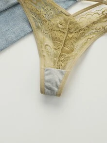 SHEIN Women's Lace Solid Color Elegant Sexy Fashion Thong - Multicolor - View 6