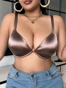 LustreForm 1pc Plus Size Solid Color Underwire Bra For Women - Coffee Brown - View 4