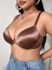 LustreForm 1pc Plus Size Solid Color Underwire Bra For Women - Coffee Brown - View 3