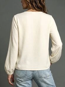 SHEIN Holidaya Women's New Fashion Cowl Neck Design Solid Color Long Sleeve Blouse, Back To School Outfit, Autumn/Winter New - Apricot - View 2