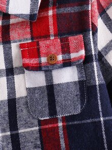 SHEIN 男嬰秋冬休閒格紋翻領長袖鈕扣襯衫外套，保暖內裡格紋夾克，嬰兒外套，聖誕夾克 - 彩色 - 查看 6