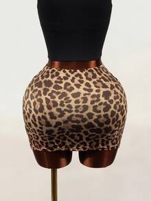 Mistrie Women's Sexy Leopard Print Hollow Out Tie Skirt - Coffee Brown - View 4