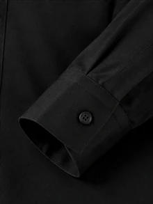 SHEIN Casuvi Kids 1件青少年男孩四季通用紳士基本款專業學院風純白色口袋長袖襯衫 - 黑色 - 查看 4