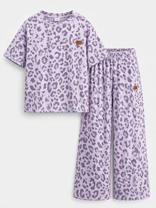 SHEIN Kids Young Girls T-Shirt Co-Ords - Purple - View 4