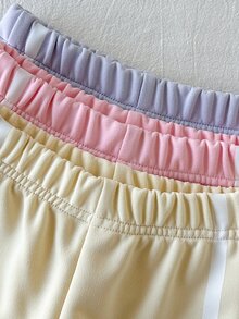 SHEIN Playful Pals 3套幼兒女童運動衫長褲套裝，可愛甜美粉色薰衣草黃色蝴蝶結側條紋長袖圓領常規款，適合戶外秋季慢跑舒適運動 - 彩色 - 查看 7