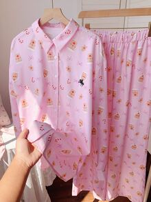 Comfortcana Women's New Striped Embroidered Loose Shirt And Pants Set - Pink - View 7