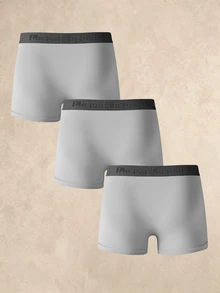SHEIN 男士純色極簡字母對比飾邊四角內褲 (3件組) - 淺灰色 - 查看 2