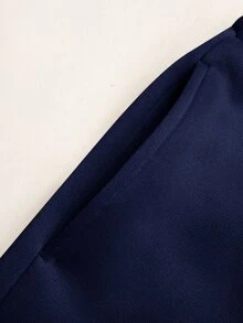 女童小女孩休閒輕便黃色保暖內裡針織連帽秋季衛衣與抓皺運動長褲套裝 - 藍色 - 查看 5