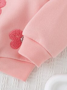 Cozy Pixies 女嬰針織純色蝴蝶結毛巾刺繡串珠圓領套頭抓絨運動衫 - 粉色 - 查看 5