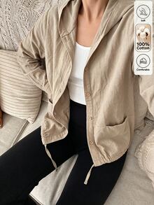 Louniche 女款新款純色舒適夾克 - 杏色 - 查看 5