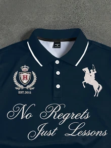 STYNVO Men's Letter Print Polo Shirt - Navy Blue - View 3