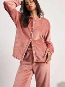 Ocili Women's Casual Plush Loungewear Set - Dusty Pink - View 3