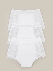 Bralution 3件組女款蕾絲拼接三角內褲 - 白色 - 查看 10