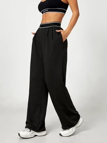 Easithlete Easithlete Women's High Waist Colorblock Casual Sports Long Pants - Black - View 3