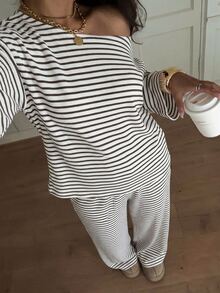 Siren Gaze Women's Striped Pattern One-Shoulder Top And Pants 2 Pieces Set - Multicolor - View 6