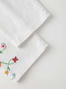 SHEIN MOD 女款極簡花卉刺繡牛仔褲 - 白色 - 查看 4