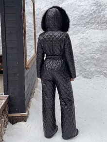 SHEIN EZwear Plus Size Women Solid Color Long Sleeve Zipper Front Hooded Casual Jumpsuit - Black - View 2