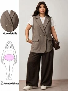 Enliva Plus Size Plaid Lapel Vest Top Apple - Brown - View 8