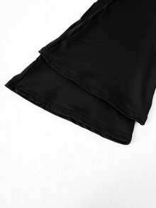 SHEIN 女童時尚蕾絲拼接極簡端莊黑色修身喇叭褲，休閒校園戶外春夏季秋季體操運動穿搭 - 黑色 - 查看 6