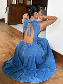 Rivivi Summer New Sexy Loose Plus Size Denim Dress - Blue - View 8