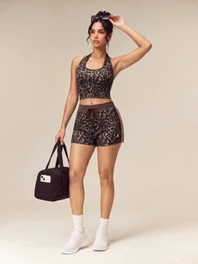 OutZeal Women Sports Shorts Casual Gym Natural Soft Leopard Print Knitted High Waist Active Bottom Summer - Multicolor - View 2