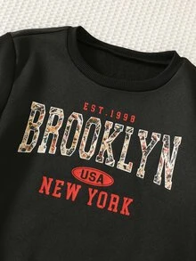 SHEIN 兒童 2件組小男孩 Y2K 休閒黑色長袖運動衫與長褲套裝，適合居家、日常穿著與外出，秋冬適用 - 彩色 - 查看 3