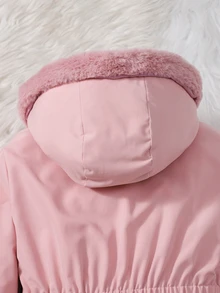 SHEIN 女童甜酷風秋冬加厚抓絨內裡 3D 時尚優雅精緻極簡酷感人造毛領毛絨外套 - 粉色 - 查看 7