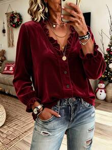 Holdful Holdful Fall Clothes FOR WomenWomen Blouses & Shirts - Burgundy - View 1