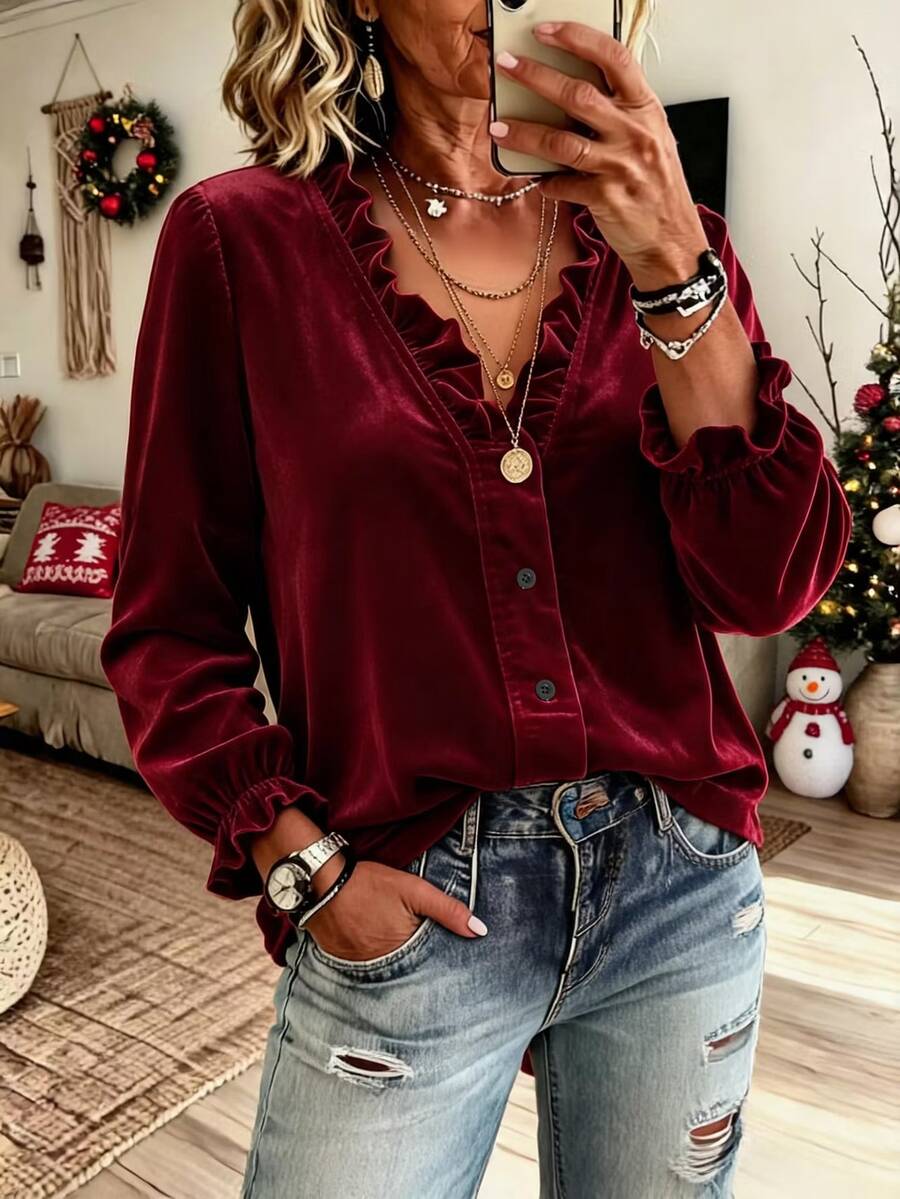 Holdful Holdful Fall Clothes FOR WomenWomen Blouses & Shirts - Burgundy - View 1