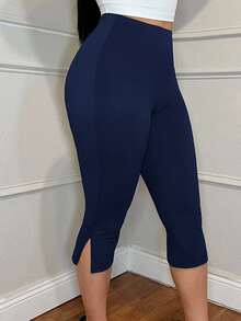 SHEIN SXY 女款純色開衩下擺短款緊身褲 2件/包 - 彩色 - 查看 2