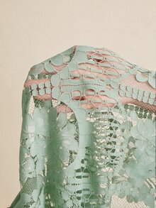 Amorya 女款優雅蕾絲短袖寬鬆黑色上衣，適合婚禮季節、約會、春/夏季 - 薄荷綠 - 查看 6