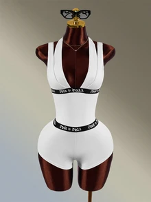 Amplova Women's White Double Strap Short Jumpsuit - White - View 9