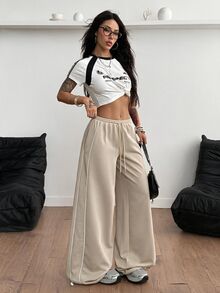 Coolane Summer Sport Casual Logo Pattern Baggy Sweatpants - Apricot - View 5