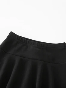 SHEIN 少女緊身褲，休閒優雅 2 合 1 蝴蝶結圖案裙褲，適合春、秋、夏季穿著，完美適合外出 - 黑色 - 查看 7