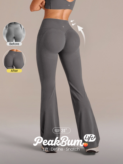 GLOWMODE 31" Peakbum-Lift FeatherFit™-Sculpt Butt-Lifting Tummy Control Flare Leggings With Side Pockets Training Running Workout Gym Fitness Wear