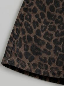 SHEIN Little Byeori Baby Girl Leopard Print Casual Daily Wear Denim Jeans - Multicolor - View 4