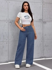 SHEIN ICON Women's Old Money Style Non-Stretch Casual Streetwear Straight Wide Leg Jeans Everyday Night Out Fall - Medium Wash - View 7