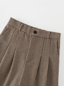 GlowEve Women's Plaid Pleated Casual Versatile Daily Wear Long Pants - Brown - View 4