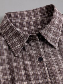 Sweetra Women's Plus Size Cotton Blend Casual Commute Minimalist Shirt - Brown - View 3