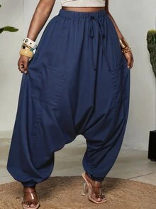 Maweii Celana Panjang Wanita Ukuran Plus Motif Tupai Terbang Garis-Garis Gradien Pelangi, Saku Serut, Patchwork Kepala Singa, Celana Kasual Manset, Pakaian Liburan Streetwear Musim Semi/Panas Gaya Y2K - Navy Blue - View 7